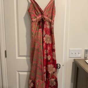 MT Collection red and beige silk new summer dress